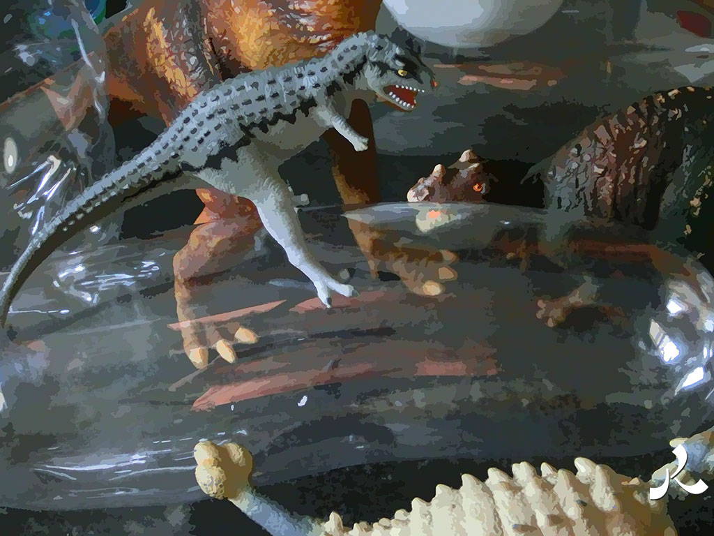 dinosaures et bouteilles