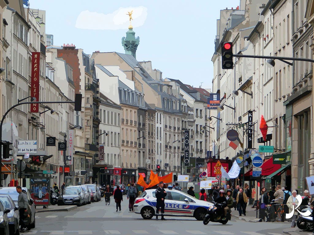 la police coupe la rue vers la Bastille
